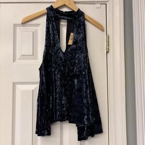 NWT American Eagle Outfitters Womens Sz S Blue Cold Shoulder Velvet  Blouse top